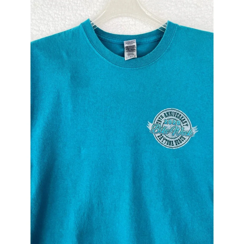 Gildan‎ Mens Daytona Beach Bike Week 2020 79th Anniversary Teal T-Shirt Large